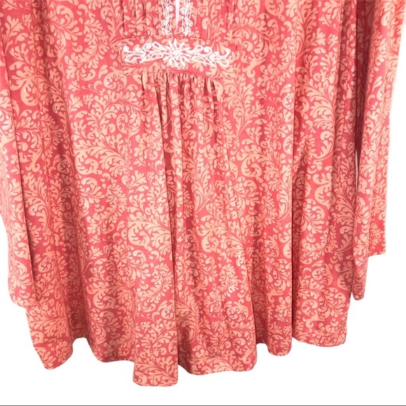Peach Floral Print Pintucked Tunic Top, Size 2X - Picture 5 of 10
